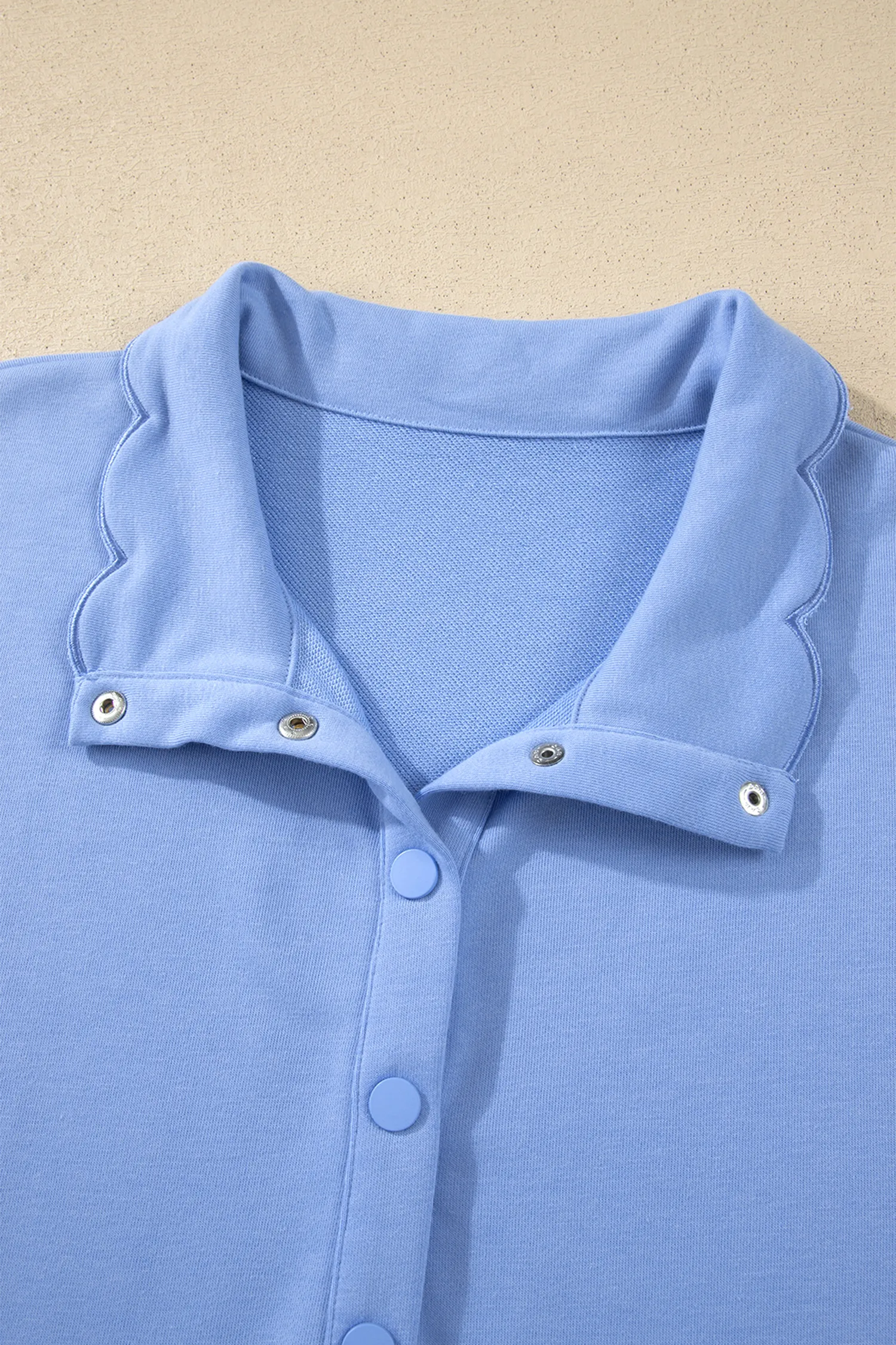 Beau Blue Plus Size Solid Scalloped Hem Button Neck Pullover Mini Dress
